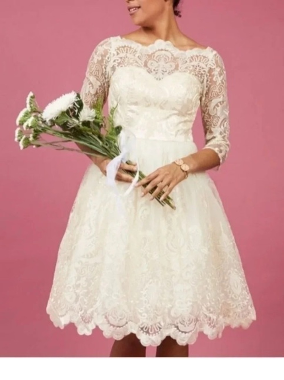 Chi chi London ModCloth gilded grace lace sheer tulle 3/4 sleeve dress sz 12
